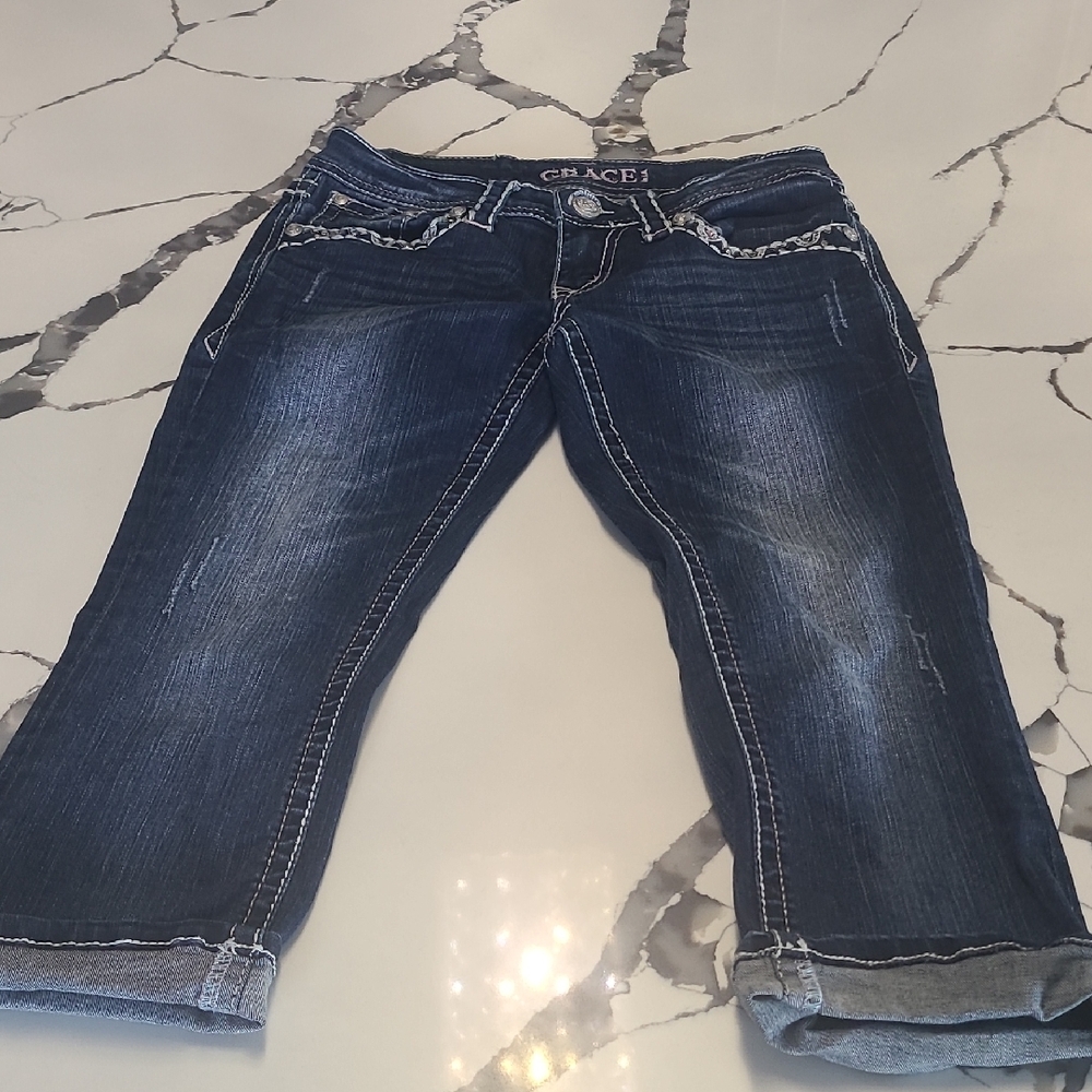 Grace in LA Dark Blue Ankle Jeans